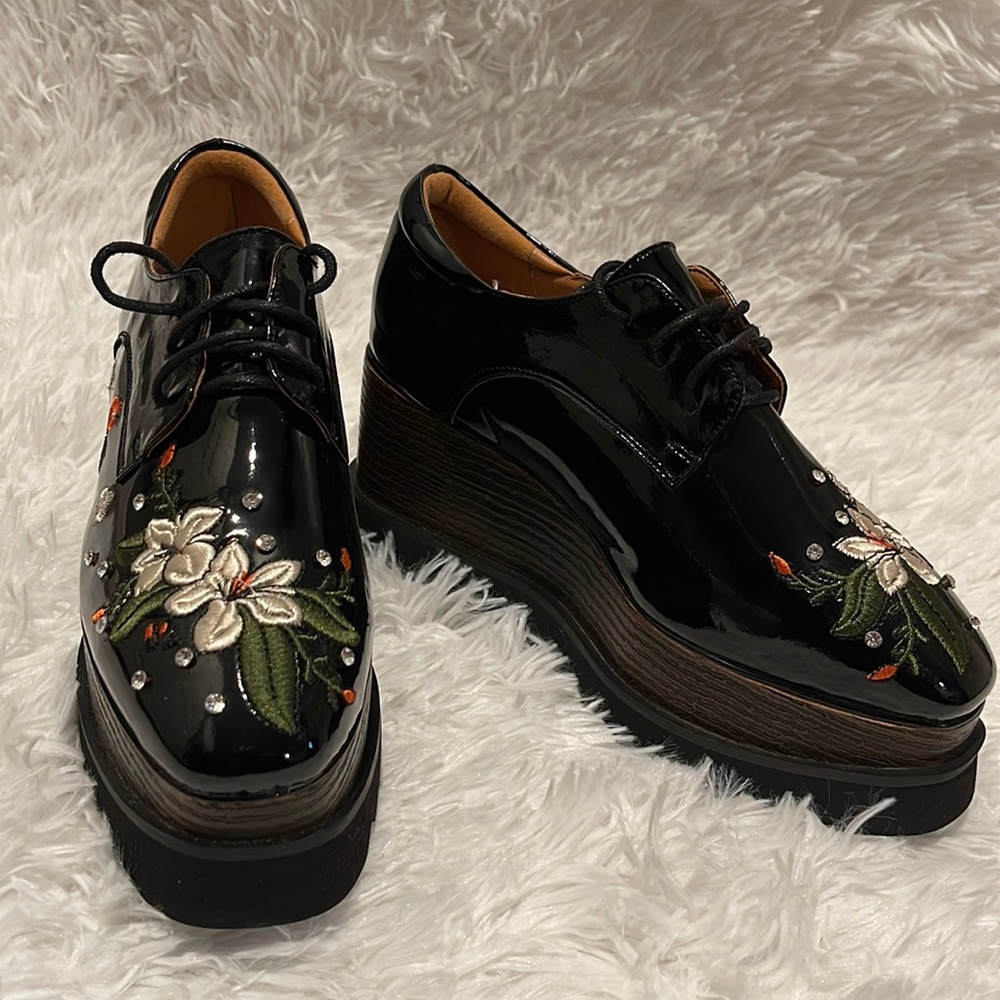 Embroidered Faux Leather Platform Shoes